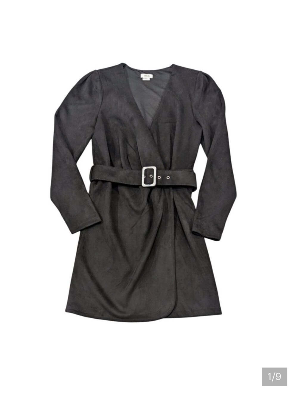 JASON WU Microsuede Wrap Dress M Belted Long Pleated Shoulder Sleeve